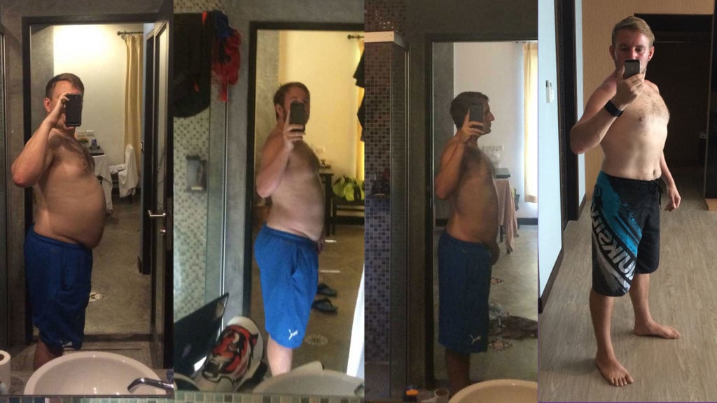 Pictures of a man periodically losing weight on a keto diet.