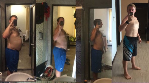 Pictures of a man periodically losing weight on a keto diet.