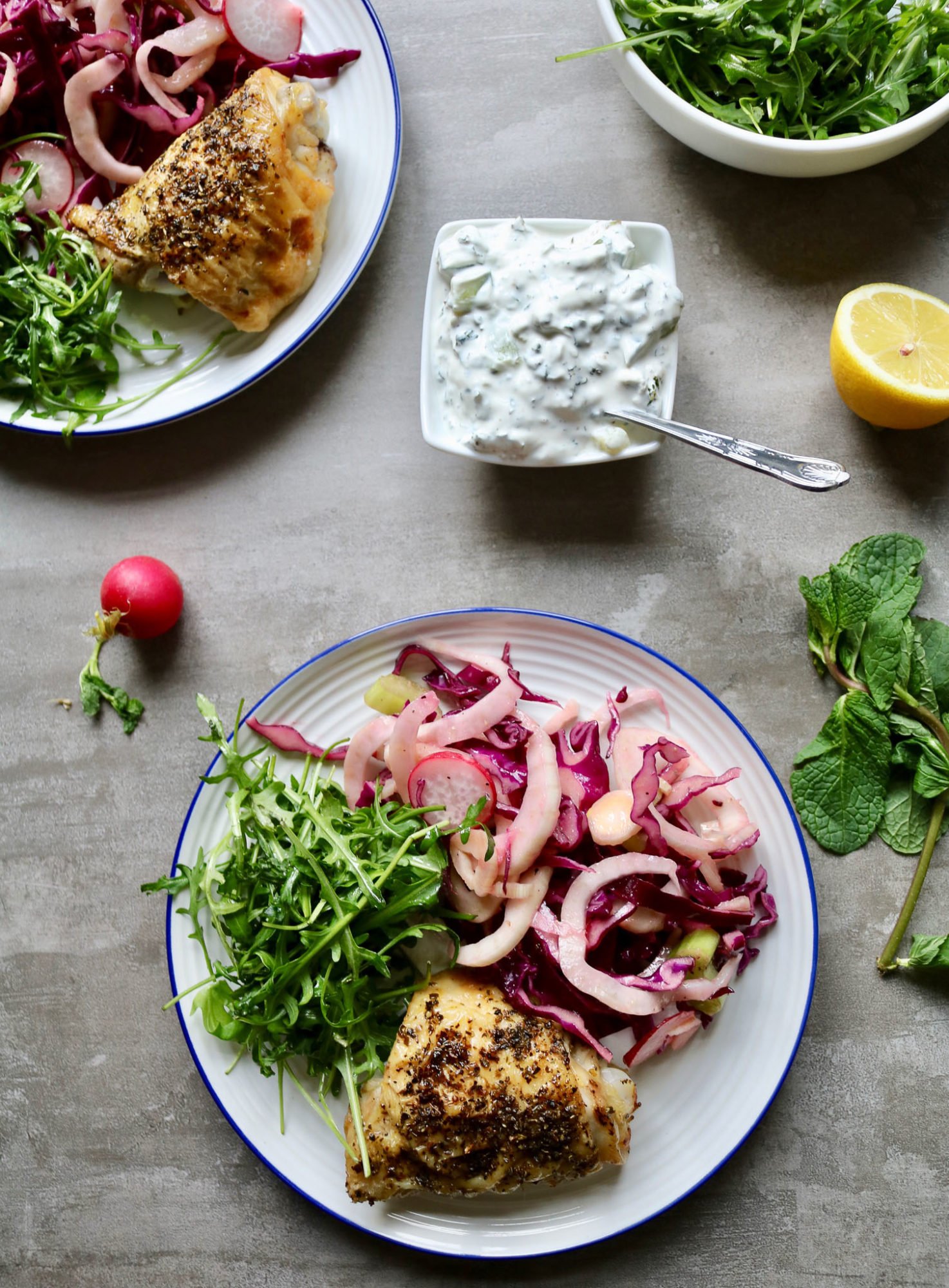 Keto oregano chicken with crunchy slaw.