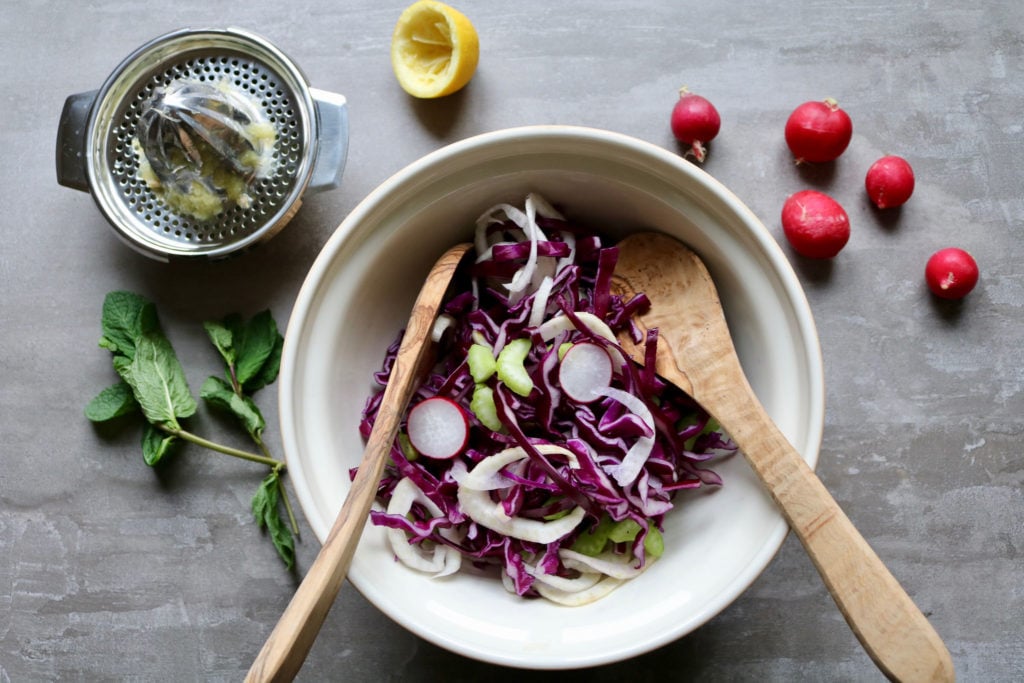 Keto oregano chicken with crunchy slaw ingredients.