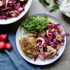 Keto oregano chicken with crunchy slaw.