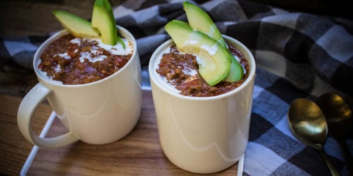 Keto chili in a mug.