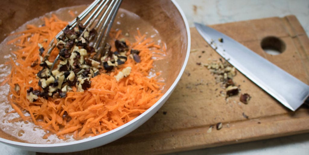 Step 3 into making a halloween keto carrot cake.