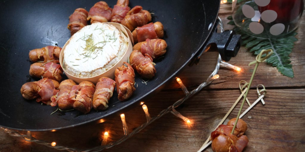 Christmas keto pigs in blankets with fondue.