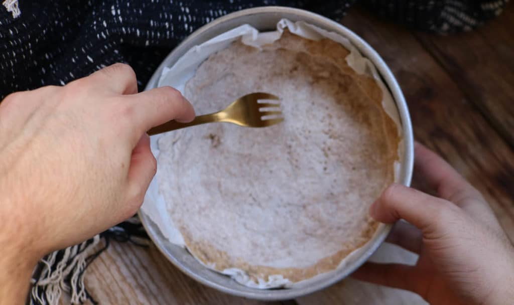 step 4 - poking holes in keto pie crust