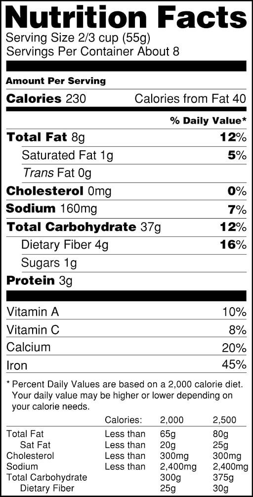 nutrition facts label