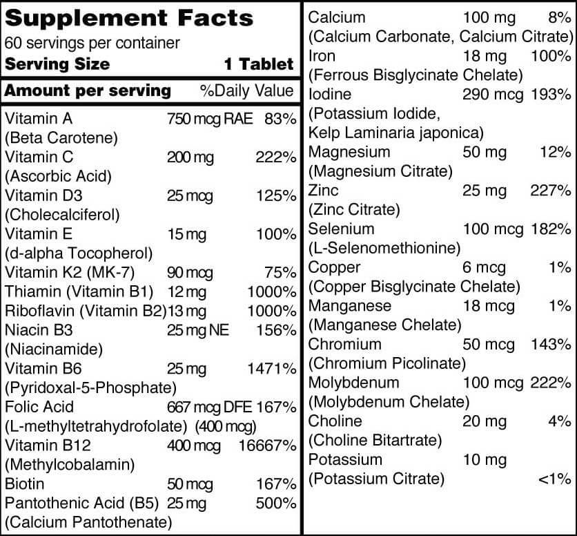 Our prenatal multivitamin uses bioavailable forms of 25 nutrients