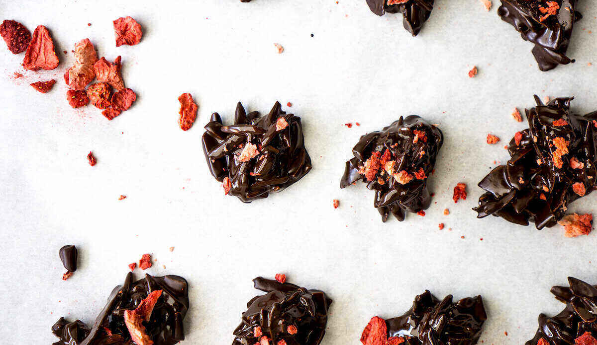 Keto Dark Chocolate with Strawberry Coconut Almond Clusters