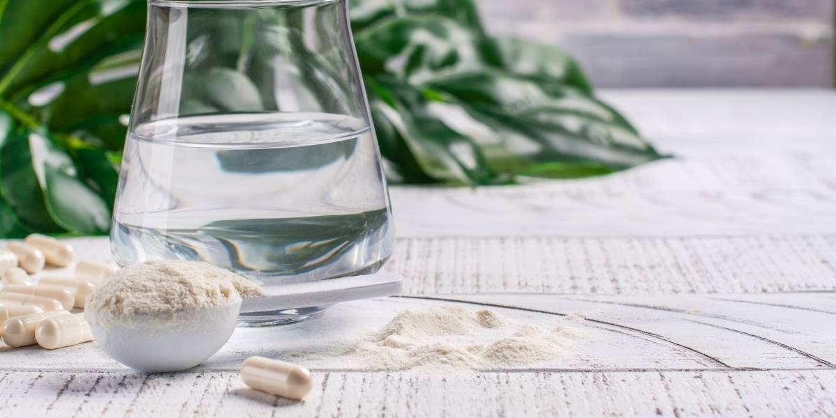 collagen powder and pills on table