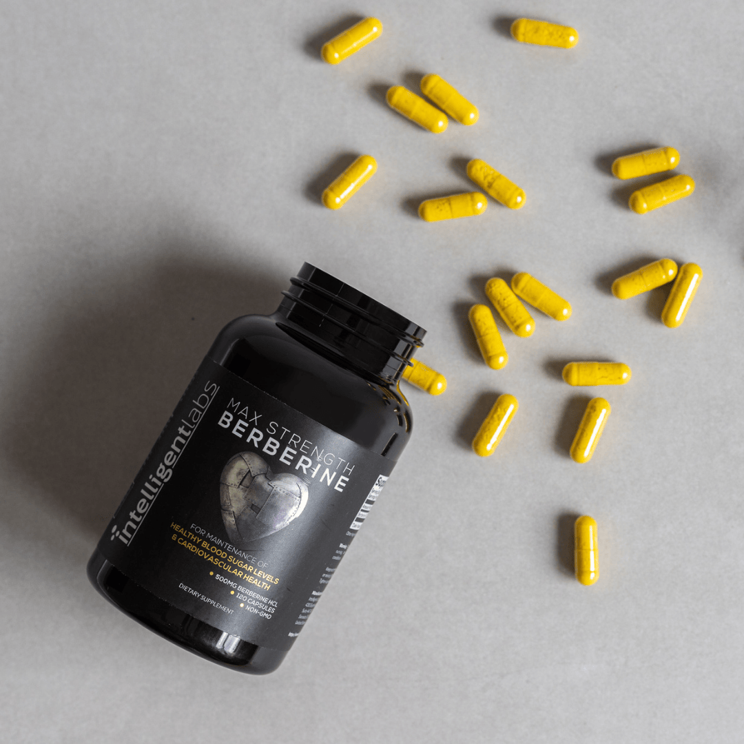 berberine bottle and pills